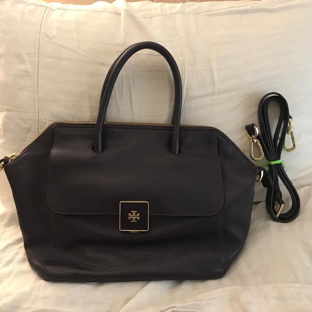 Tory Burch Clara Satchel, Dark Purple leather